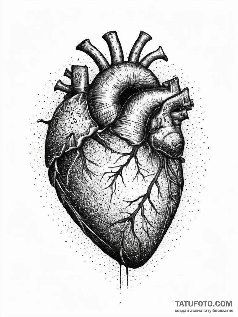 Tattoo sketch a human heart with abstract pro... - эскиз тату (№1754243577_0, 03.08.2025 17:52) — Tatufoto.com