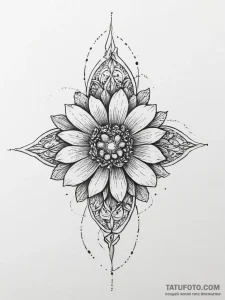 Tattoo sketch a flower whose center is a tiny... - эскиз тату (№1754243778_0, 03.08.2025 17:56) — Tatufoto.com