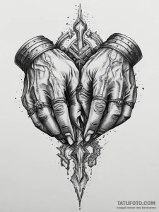 Tattoo sketch: a close-up of svarog's hands,... - эскиз тату (№1754244182_0, 03.08.2025 18:03) — Tatufoto.com