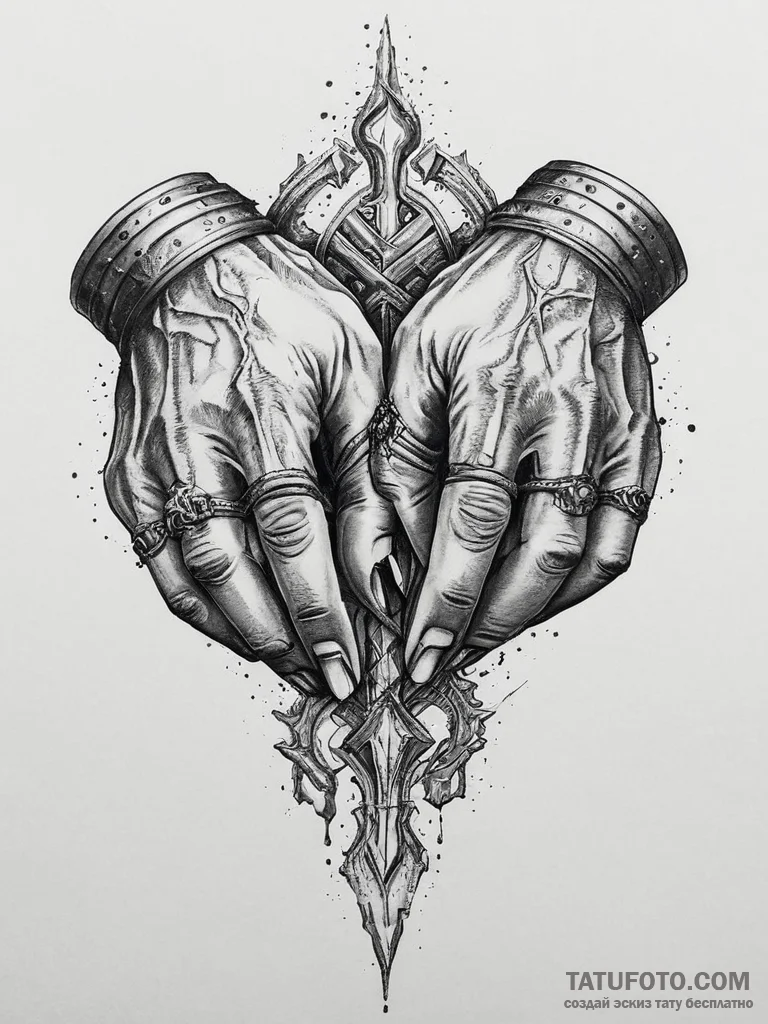Tattoo sketch: a close-up of svarog's hands,... - эскиз тату (№1754244182_0, 03.08.2025 18:03) — Tatufoto.com