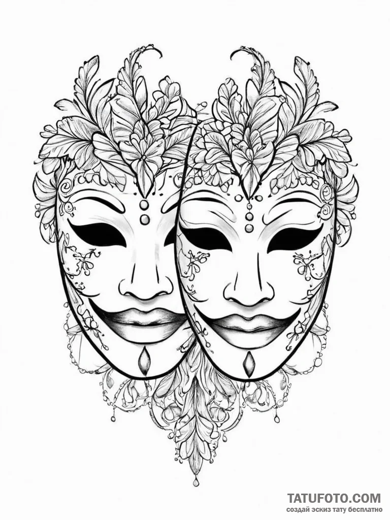 Tattoo design two halves of a theatre mask, o... - эскиз тату (№1754244799_0, 03.08.2025 18:13) — Tatufoto.com