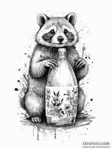 A tanuki with its sake bottle, artistic tatto... - эскиз тату (№1754247037_0, 03.08.2025 18:50) — Tatufoto.com