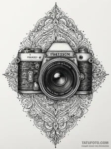 A close-up of a vintage camera lens., tattoo... - эскиз тату (№1754247849_0, 03.08.2025 19:04) — Tatufoto.com