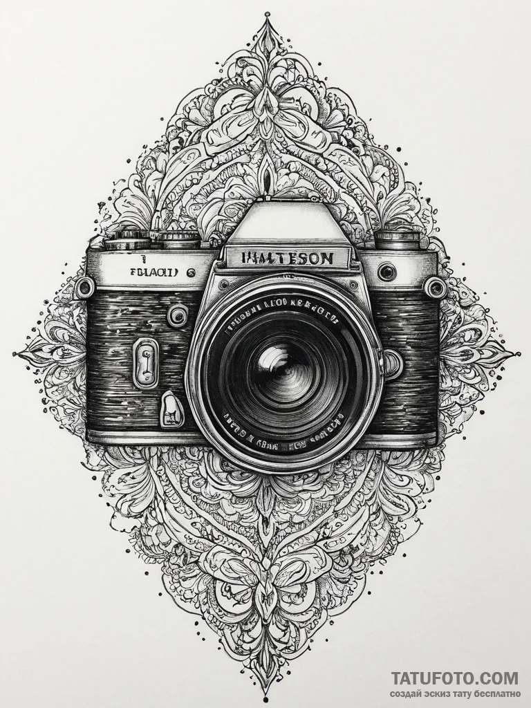 A close-up of a vintage camera lens., tattoo... - эскиз тату (№1754247849_0, 03.08.2025 19:04) — Tatufoto.com