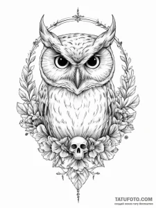 Owl with skull - эскиз тату (№1754248873_0, 03.08.2025 19:21) — Tatufoto.com