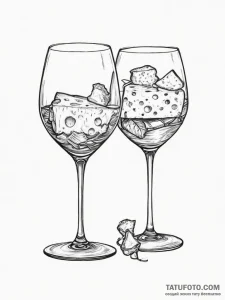 Tattoo design 'wine glass' on one, 'cheese' o... - эскиз тату (№1754252553_0, 03.08.2025 20:22) — Tatufoto.com