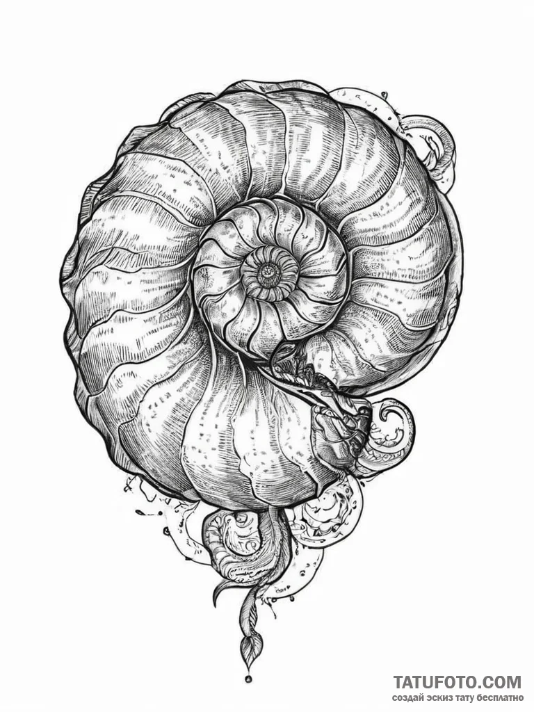 Ammonite fossil, tattoo sketch design, soft w... - эскиз тату (№1754252960_0, 03.08.2025 20:29) — Tatufoto.com