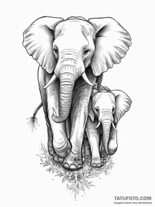 Tattoo sketch a family of elephants walking t... - эскиз тату (№1754254180_0, 03.08.2025 20:49) — Tatufoto.com