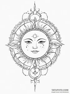Tattoo sketch a stylized sun or moon with the... - эскиз тату (№1754254585_0, 03.08.2025 20:56) — Tatufoto.com
