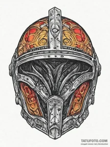 Tattoo sketch a close-up of a battle-worn hel... - эскиз тату (№1754256417_0, 03.08.2025 21:26) — Tatufoto.com