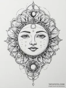 Tattoo sketch a sun and moon intertwined with... - эскиз тату (№1754257214_0, 03.08.2025 21:40) — Tatufoto.com