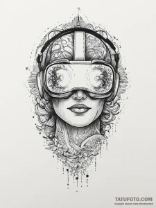 Tattoo sketch a virtual reality headset with... - эскиз тату (№1754260424_0, 03.08.2025 22:33) — Tatufoto.com