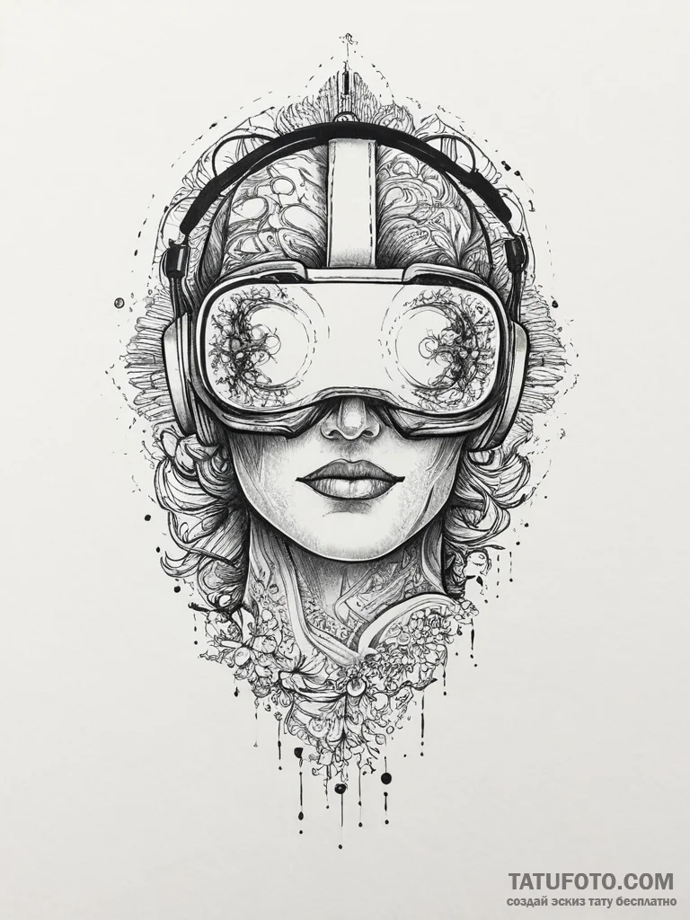 Tattoo sketch a virtual reality headset with... - эскиз тату (№1754260424_0, 03.08.2025 22:33) — Tatufoto.com