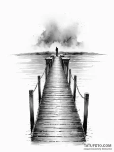 A lone figure standing at the end of a pier o... - эскиз тату (№1754260823_0, 03.08.2025 22:40) — Tatufoto.com