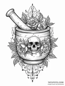 A detailed shot of spices in a mortar and pes... - эскиз тату (№1754261023_0, 03.08.2025 22:43) — Tatufoto.com