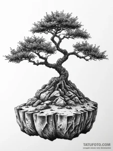 A bonsai tree on a cliff edge (is there, but... - эскиз тату (№1754262616_0, 03.08.2025 23:10) — Tatufoto.com