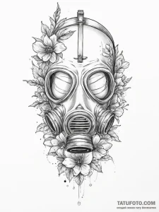 Gas mask with flowers growing through the fil... - эскиз тату (№1754263613_0, 03.08.2025 23:26) — Tatufoto.com