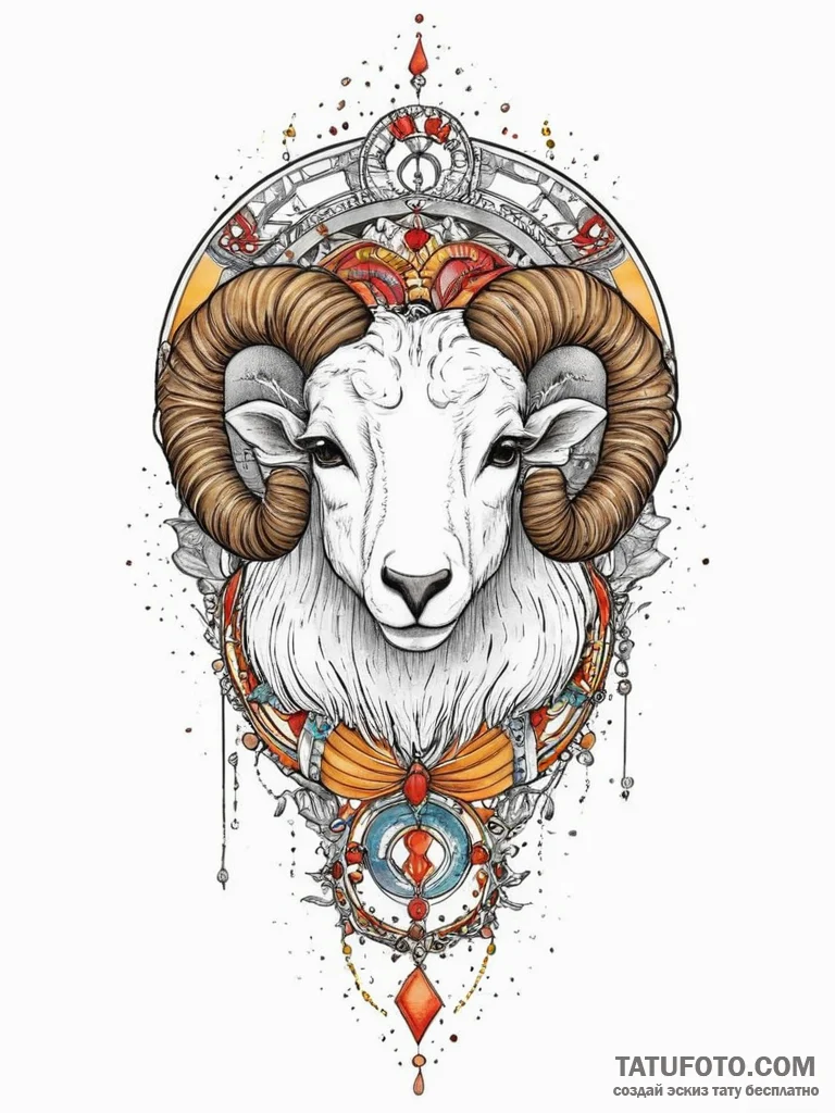 Tattoo sketch an aries ram with the "emperor"... - эскиз тату (№1754266595_0, 04.08.2025 00:16) — Tatufoto.com