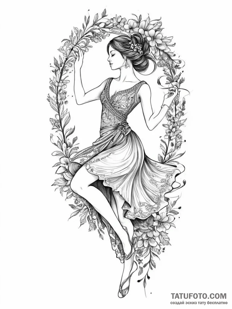 Tattoo design: a silhouette of lada dancing g... - эскиз тату (№1754267200_0, 04.08.2025 00:26) — Tatufoto.com