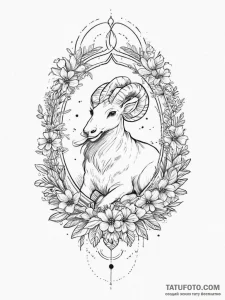 Tattoo sketch a zodiac animal resting among a... - эскиз тату (№1754267598_0, 04.08.2025 00:33) — Tatufoto.com