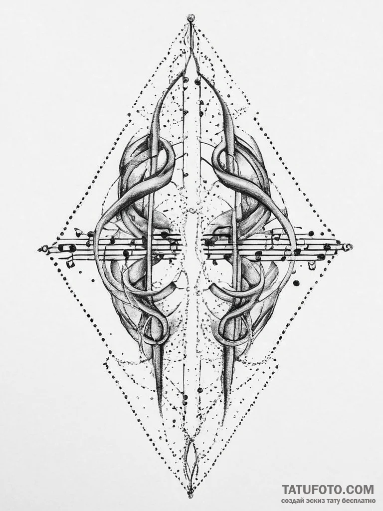 Tattoo design two halves of a musical score o... - эскиз тату (№1754270387_0, 04.08.2025 01:19) — Tatufoto.com