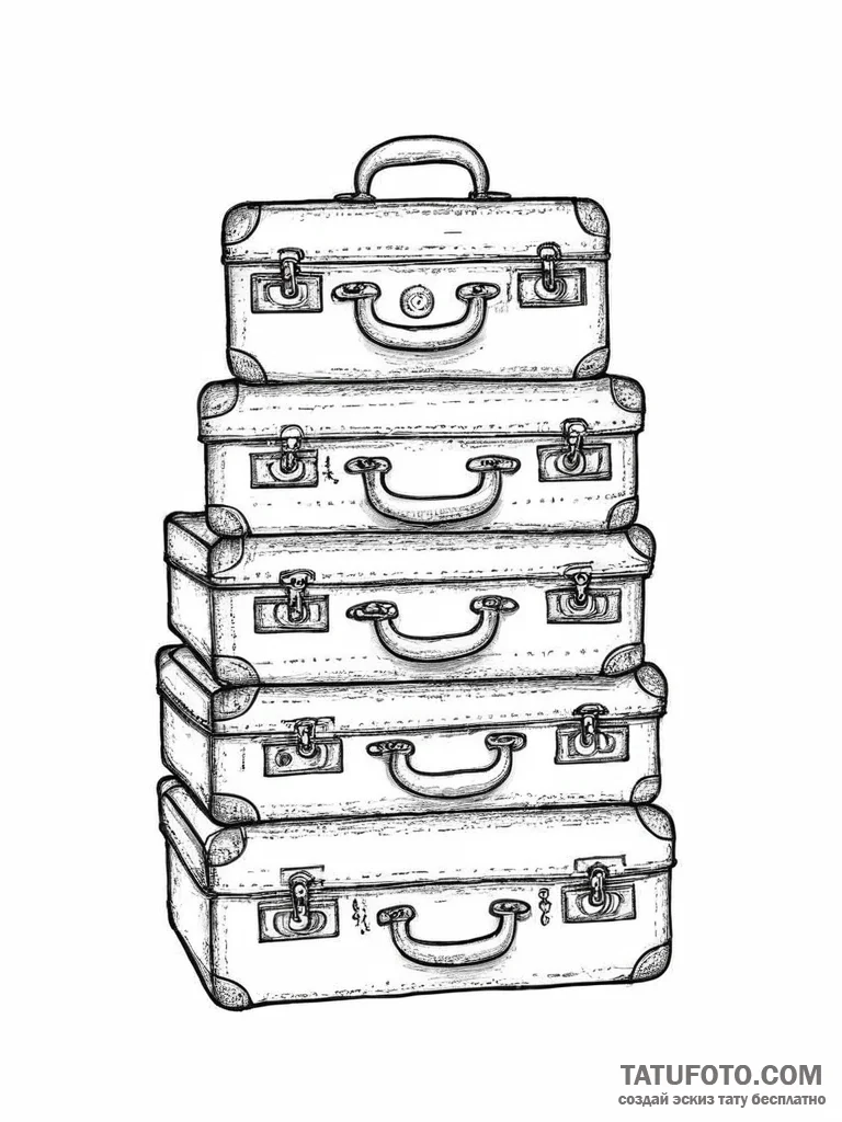 A stack of old, vintage suitcases., tattoo dr... - эскиз тату (№1754271385_0, 04.08.2025 01:36) — Tatufoto.com