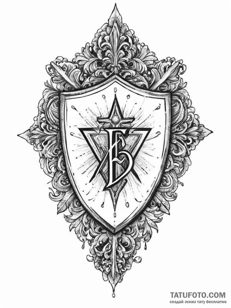 Tattoo design a stylized shield with a family... - эскиз тату (№1754273390_0, 04.08.2025 02:09) — Tatufoto.com