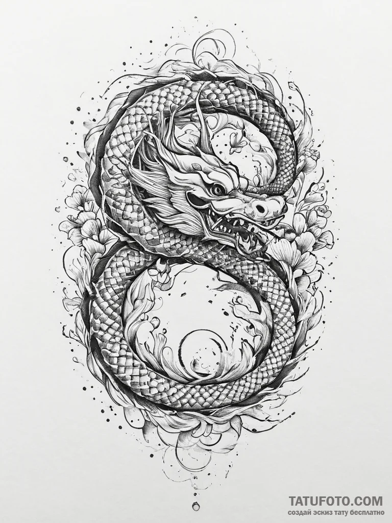Tattoo design a coiled serpent or dragon, rep... - эскиз тату (№1754274994_0, 04.08.2025 02:36) — Tatufoto.com
