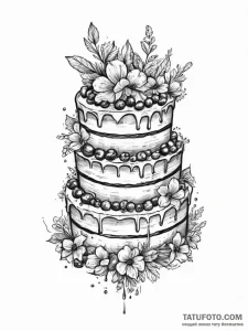 A beautiful, multi-layered cake decorated wit... - эскиз тату (№1754275589_0, 04.08.2025 02:46) — Tatufoto.com