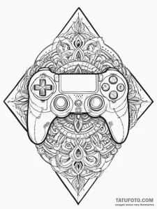Tattoo sketch a cybernetic hand holding a gam... - эскиз тату (№1754279399_0, 04.08.2025 03:49) — Tatufoto.com