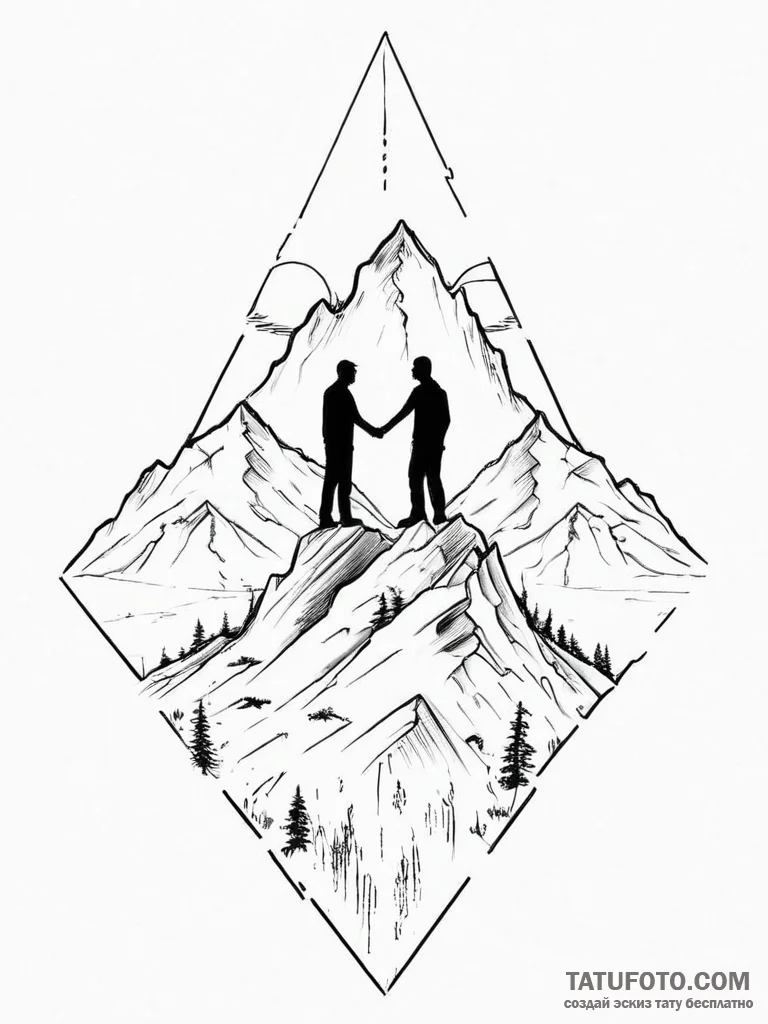Tattoo sketch a silhouette of two people on a... - эскиз тату (№1754279599_0, 04.08.2025 03:53) — Tatufoto.com