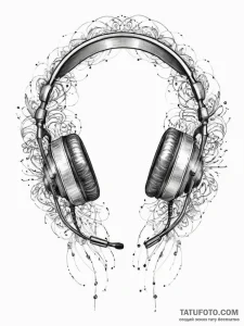 Tattoo sketch a gaming headset with sound wav... - эскиз тату (№1754281000_0, 04.08.2025 04:16) — Tatufoto.com