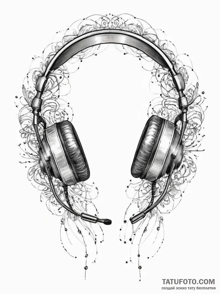 Tattoo sketch a gaming headset with sound wav... - эскиз тату (№1754281000_0, 04.08.2025 04:16) — Tatufoto.com