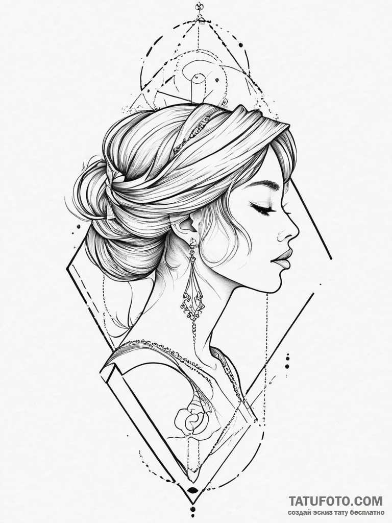 Tattoo design a virgo maiden's profile, outli... - эскиз тату (№1754282591_0, 04.08.2025 04:43) — Tatufoto.com