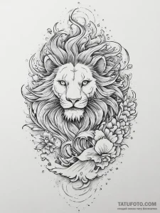 Tattoo sketch a subtle leo lion outline, with... - эскиз тату (№1754283188_0, 04.08.2025 04:53) — Tatufoto.com