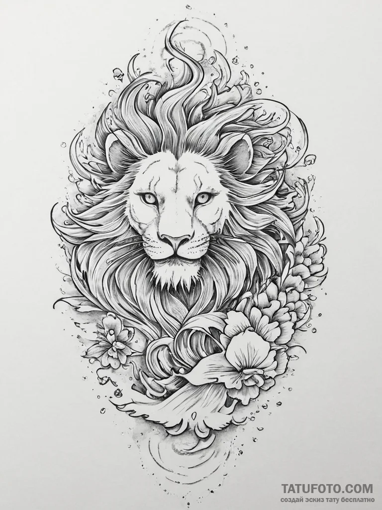 Tattoo sketch a subtle leo lion outline, with... - эскиз тату (№1754283188_0, 04.08.2025 04:53) — Tatufoto.com
