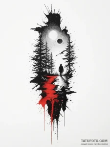 Tattoo sketch a silhouette of a man looking o... - эскиз тату (№1754284790_0, 04.08.2025 05:19) — Tatufoto.com