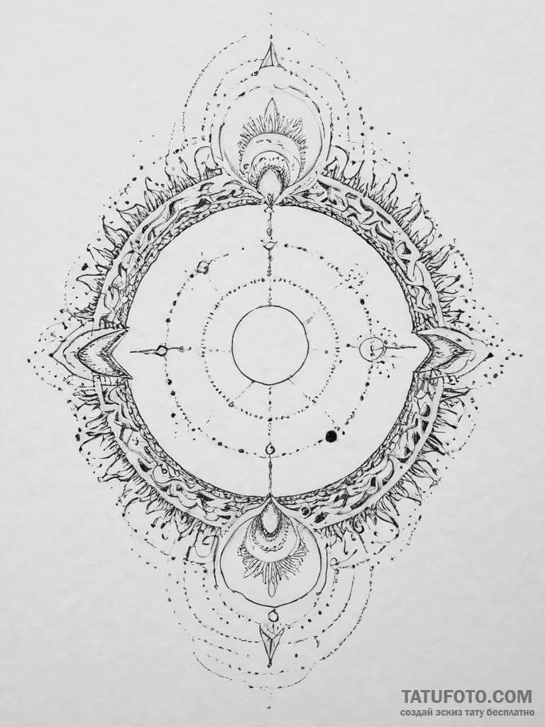 Tattoo design: a solar eclipse motif, with da... - эскиз тату (№1754284995_0, 04.08.2025 05:23) — Tatufoto.com