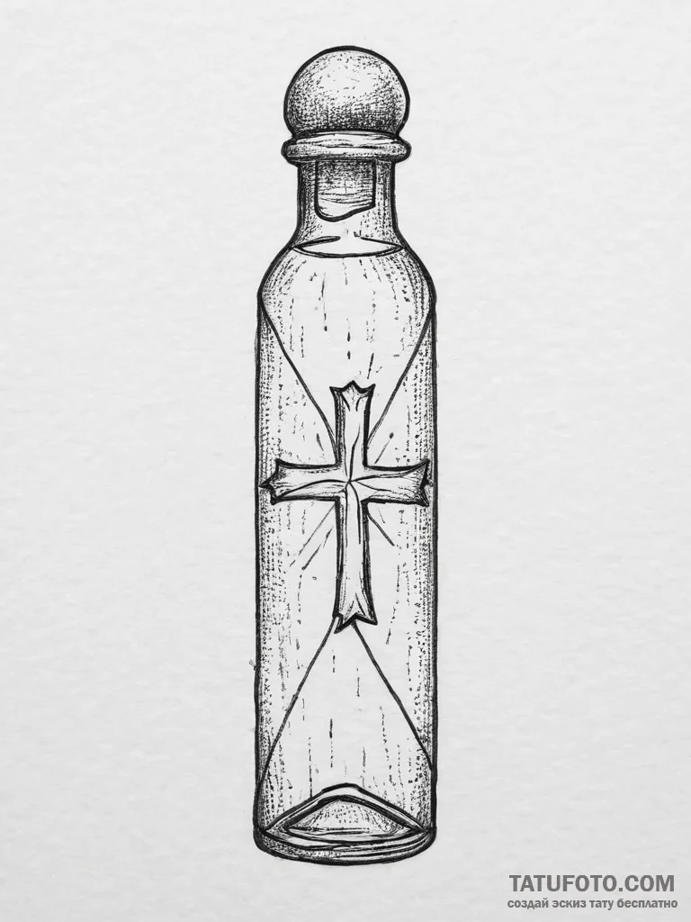Message in a bottle, tattoo line art, clean l... - эскиз тату (№1754285193_0, 04.08.2025 05:26) — Tatufoto.com
