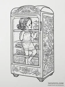 A child's drawing taped to a refrigerator., t... - эскиз тату (№1754285391_0, 04.08.2025 05:29) — Tatufoto.com