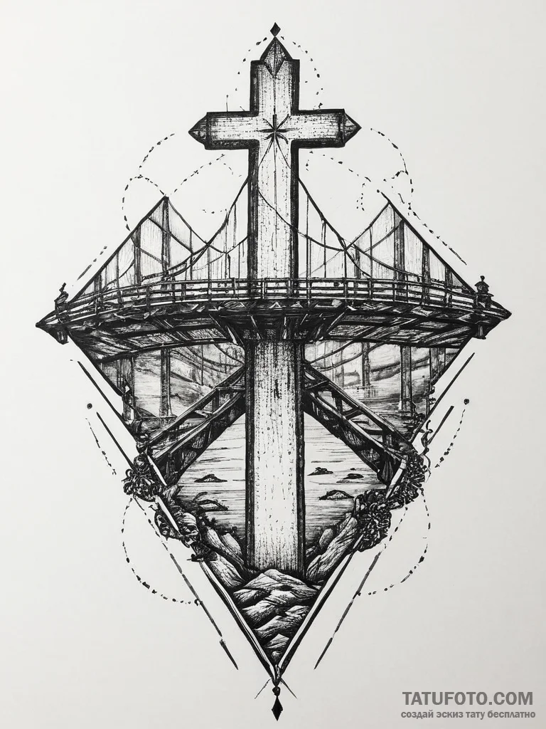 Tattoo design a powerful bridge, symbolizing... - эскиз тату (№1754286392_0, 04.08.2025 05:46) — Tatufoto.com