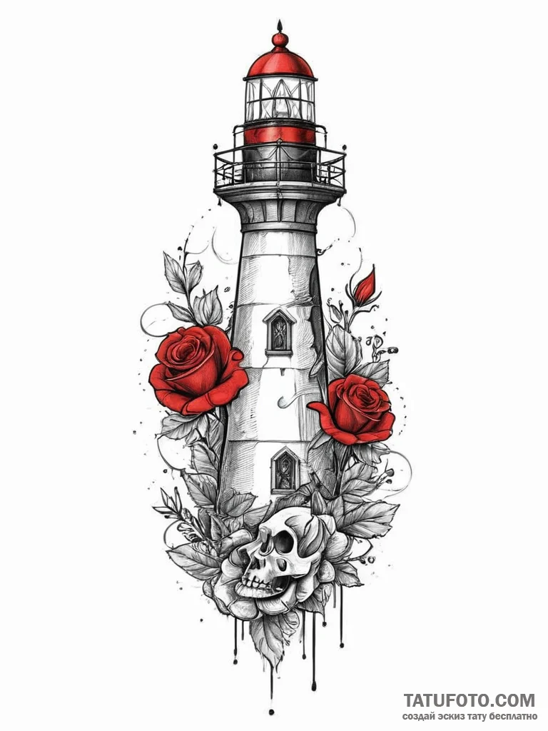 Tattoo sketch a lighthouse, solitary but stro... - эскиз тату (№1754286791_0, 04.08.2025 05:53) — Tatufoto.com