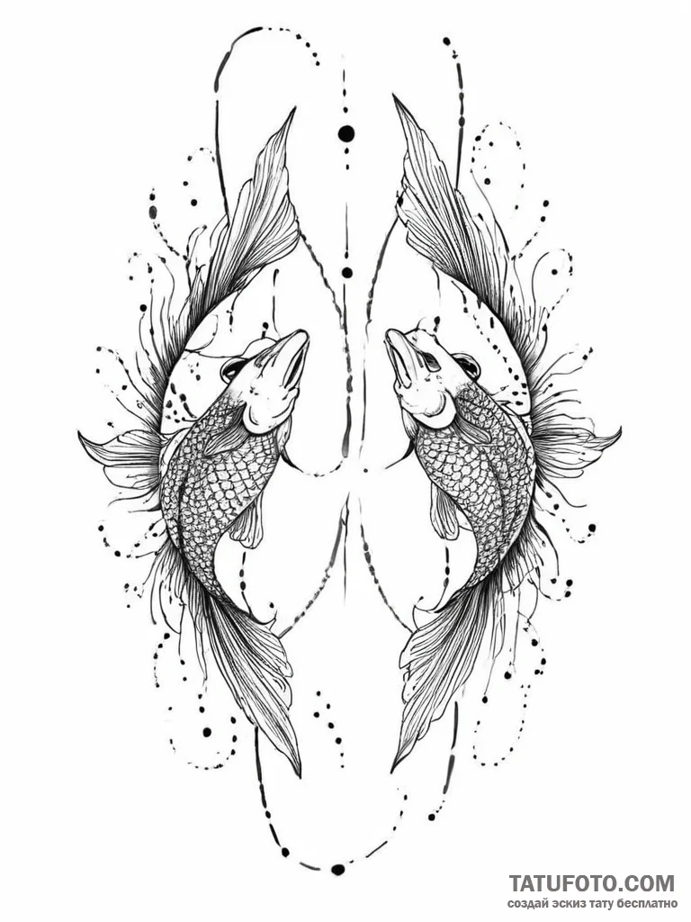 Tattoo design a pair of pisces fish, swimming... - эскиз тату (№1754287784_0, 04.08.2025 06:09) — Tatufoto.com