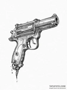 Retro-futuristic ray gun, tattoo line art, on... - эскиз тату (№1754289379_0, 04.08.2025 06:36) — Tatufoto.com