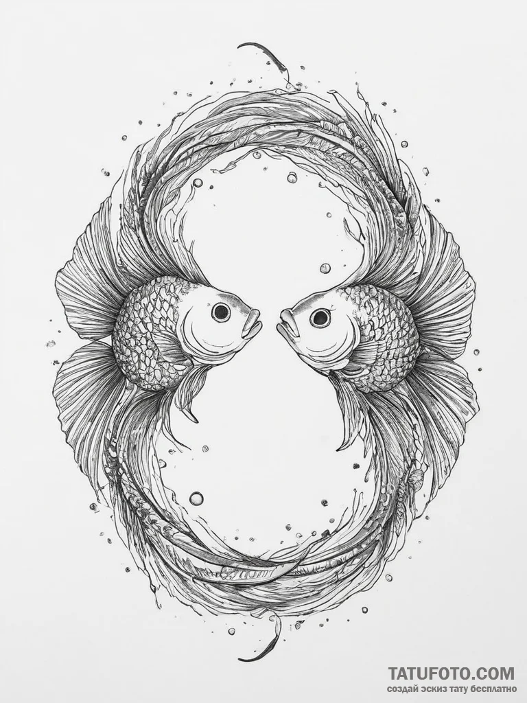 Tattoo design pisces fish, one appearing as a... - эскиз тату (№1754290583_0, 04.08.2025 06:56) — Tatufoto.com