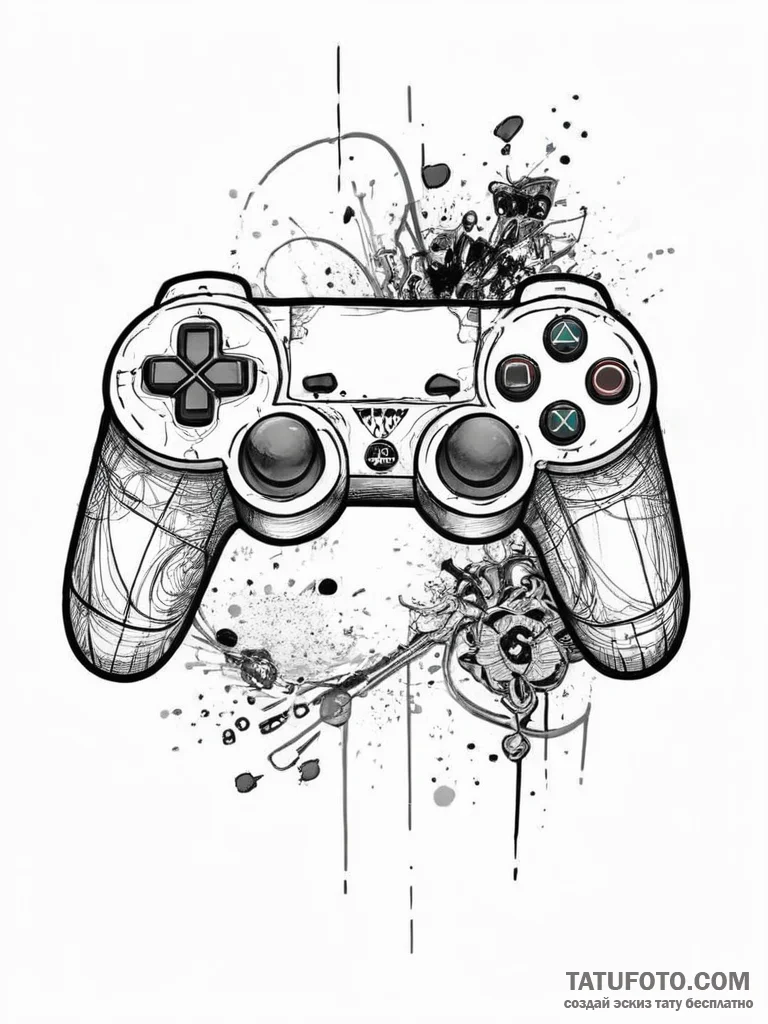 Tattoo sketch a gaming console controller wit... - эскиз тату (№1754293370_0, 04.08.2025 07:42) — Tatufoto.com