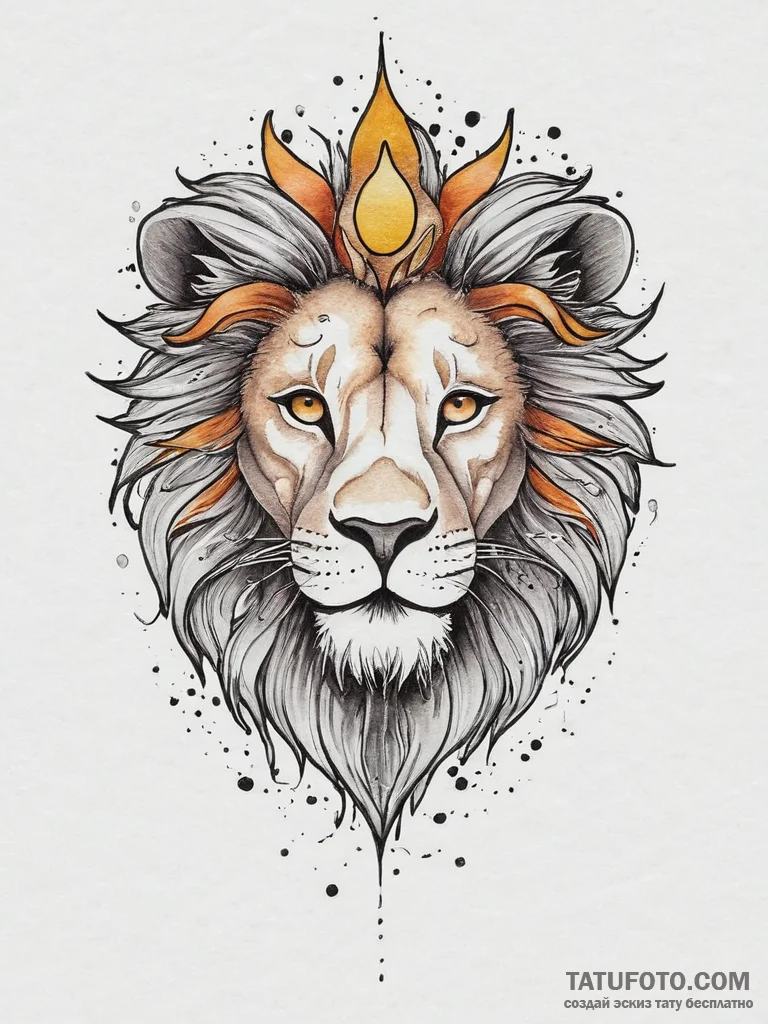 Tattoo sketch a leo lion with the sun's glyph... - эскиз тату (№1754293569_0, 04.08.2025 07:46) — Tatufoto.com