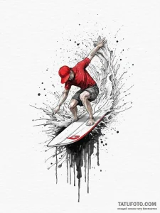 A person learning to surf, falling off the bo... - эскиз тату (№1754293965_0, 04.08.2025 07:52) — Tatufoto.com
