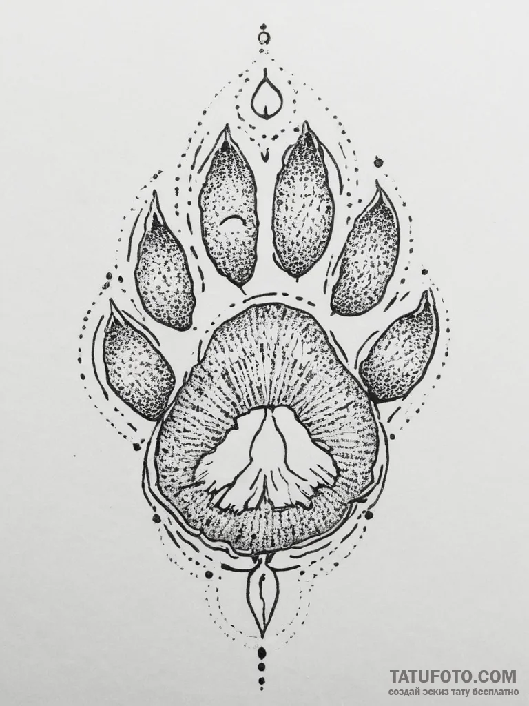 Tattoo design: a bear's paw print, with veles... - эскиз тату (№1754298757_0, 04.08.2025 09:12) — Tatufoto.com