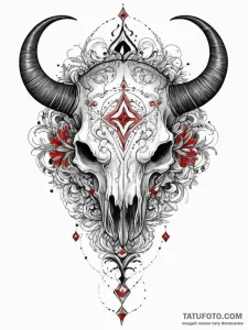 Tattoo design a zodiac animal skull in heavy... - эскиз тату (№1754298960_0, 04.08.2025 09:16) — Tatufoto.com